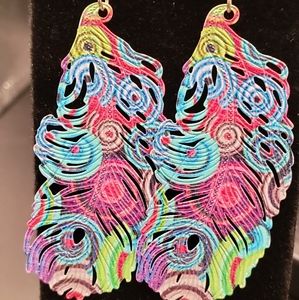 Laser Cut Multi Colored Feather Earrings